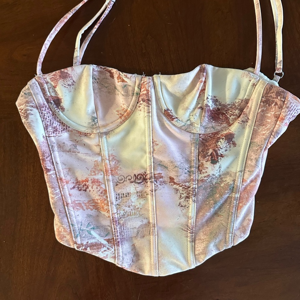 White Fox In The Morning Bustier Primrose Corset Camisole - Pink & Cream XS - Picture 2 of 7